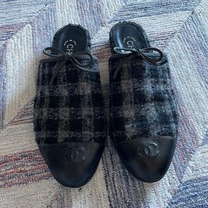 Chanel tweed mules.